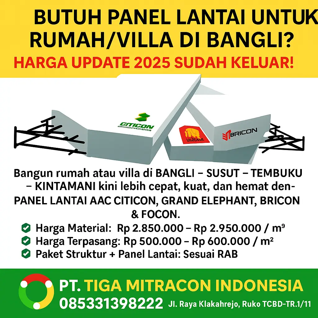 Harga Panel Lantai Bangli 2025 — Citicon, GE, Bricon, Focon | Termurah & Terpasang