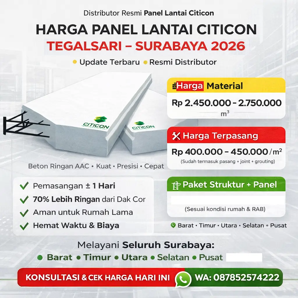 Harga Panel Lantai Citicon Tegalsari Surabaya 2026 | Terpasang