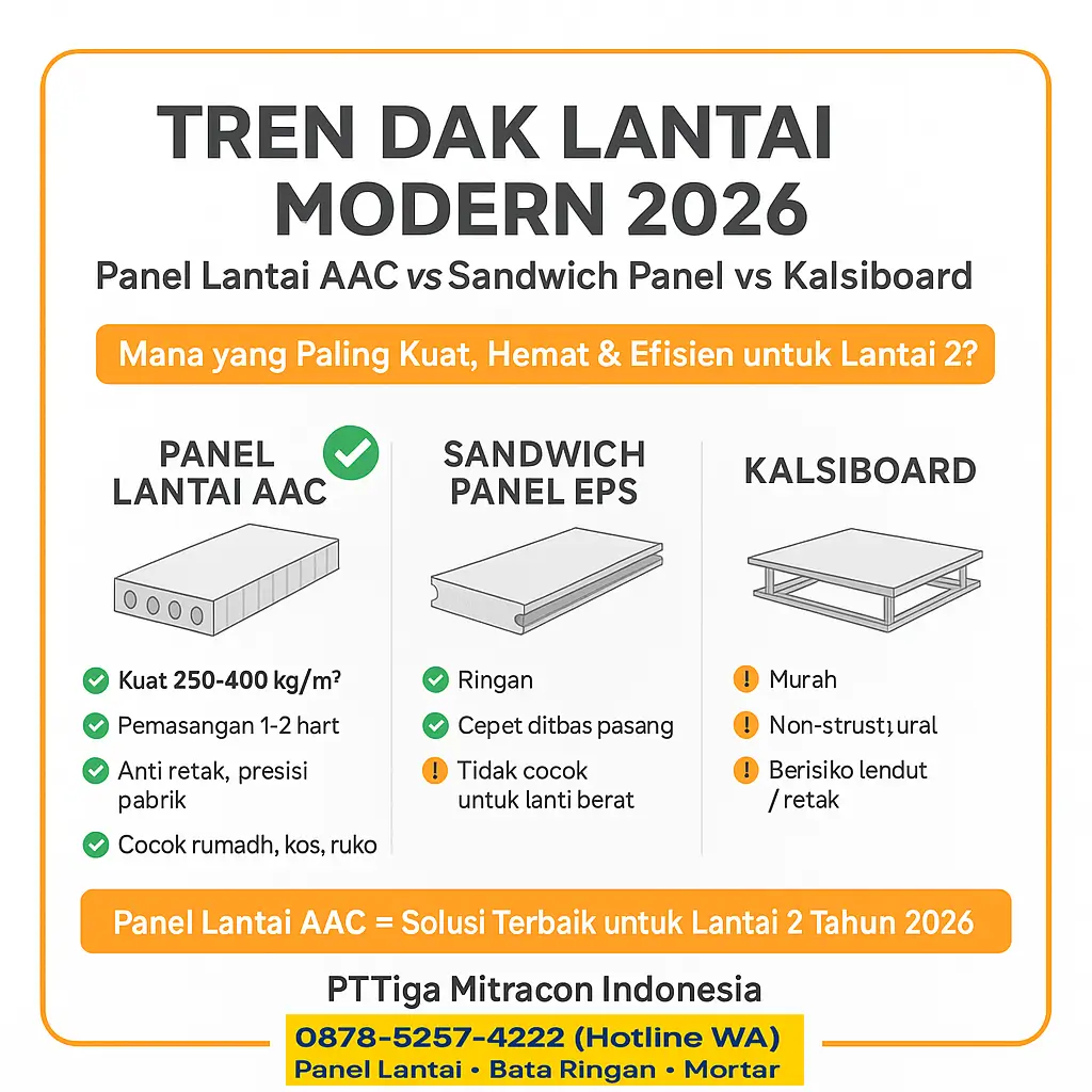 Tren Dak Lantai 2026: Panel AAC vs Sandwich Panel vs Kalsiboard